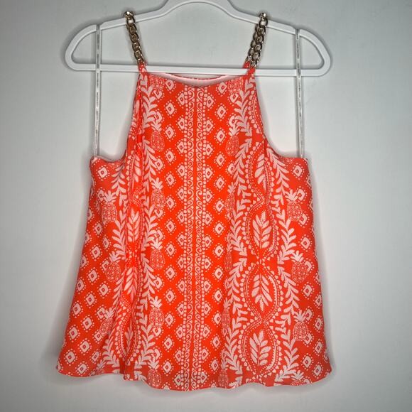 Lilly Pulitzer Orange Silk Joannah Chain Strap Pineapple Top Size 8 - Picture 3 of 8